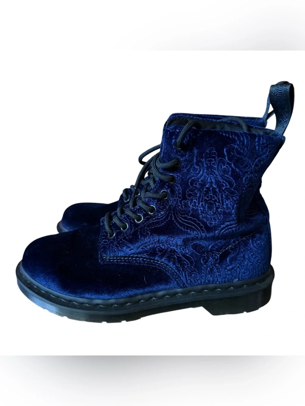 Dr. Martens Navy Blue Velvet Lace-Up Boots